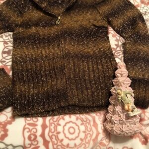 Like New Adrienne Vittadini mixed brown zip up sweater with gold toggle
